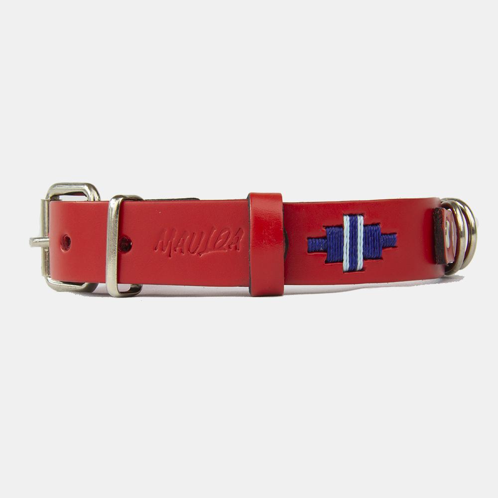 Collar para perros Mauloa, hecho en cuero, modelo Lassie, color Rojo con bordado en colores