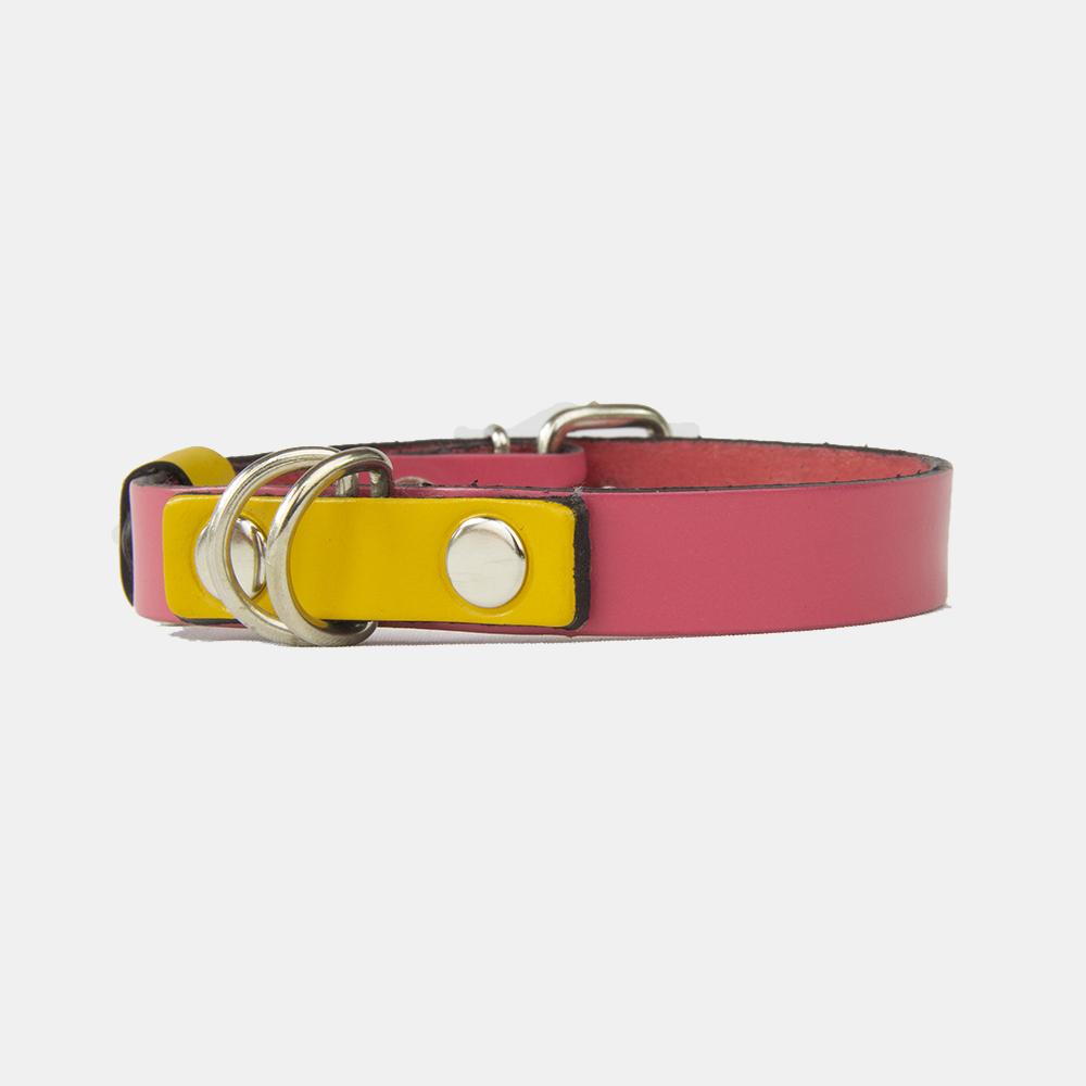 Collar para perros Mauloa, hecho en cuero, modelo Snoopy B, color Rosado con Amarillo
