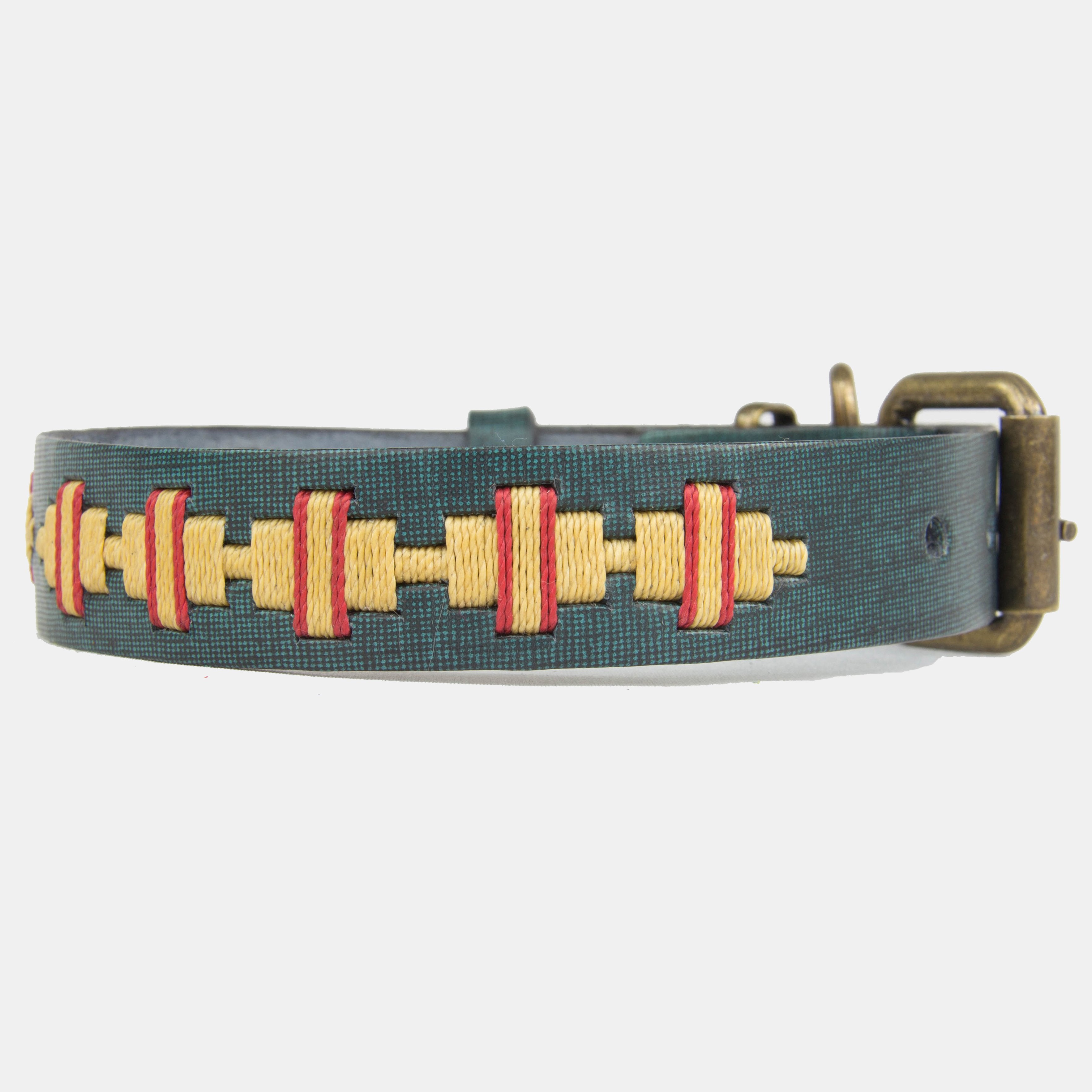 Collar para perros Mauloa, hecho en cuero, modelo Toby, color Jeans con bordado simple en colores