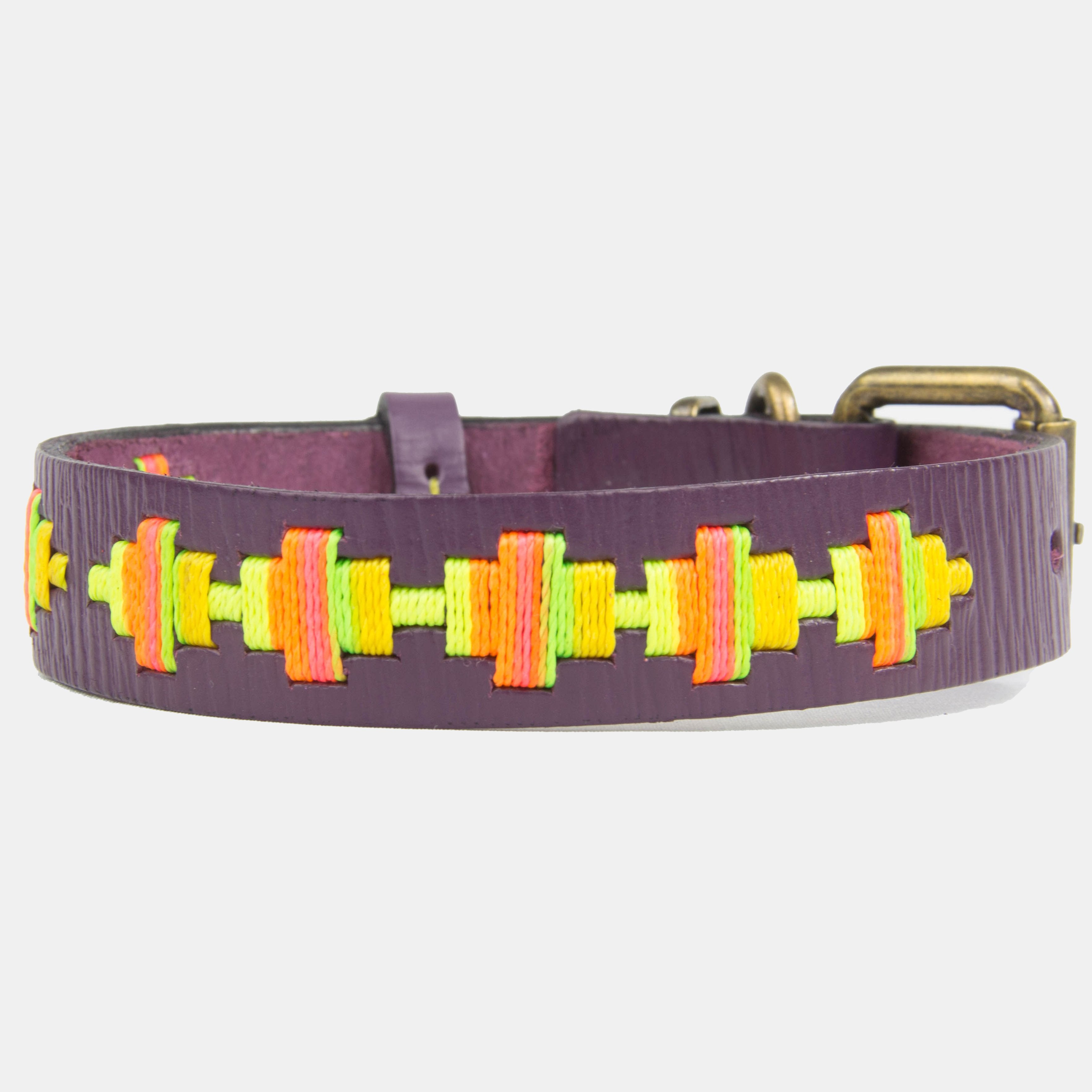 Collar para perros Mauloa, hecho en cuero, modelo Toby, color Negro con bordado simple en colores