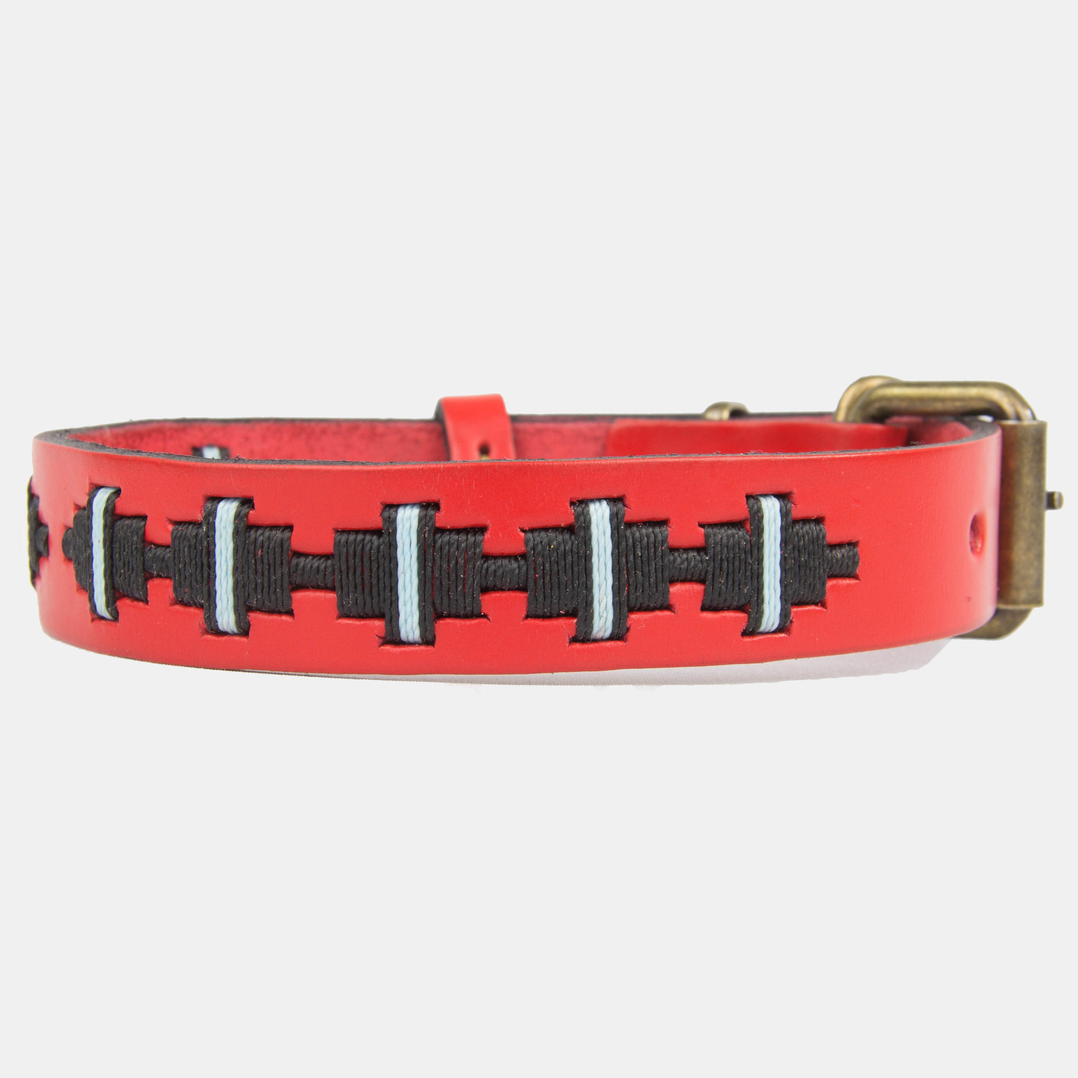 Collar para perros Mauloa, hecho en cuero, modelo Toby, color Rojo con bordado simple en colores