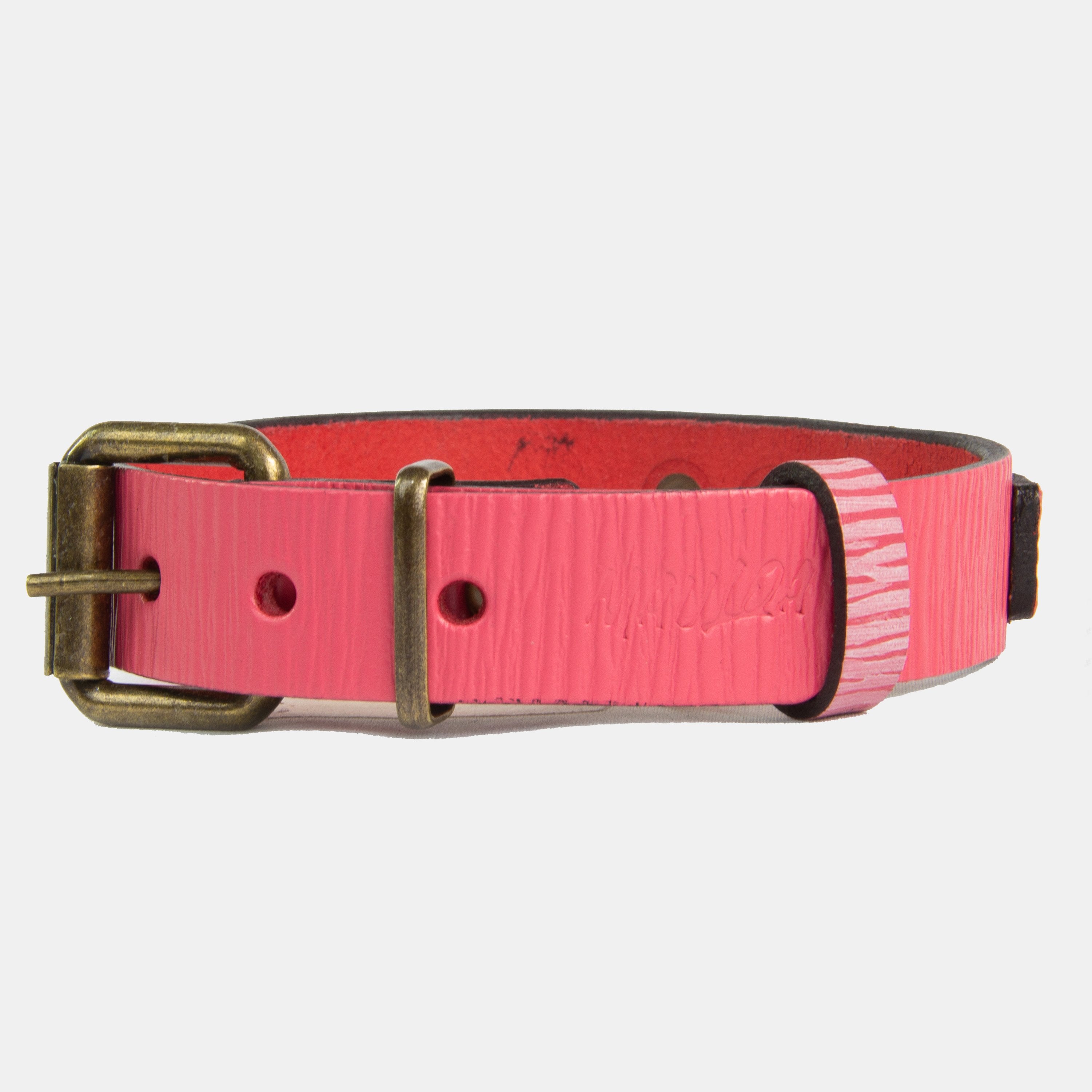 Collar para perros Mauloa, hecho en cuero, modelo Duke, color Fucsia Corrugado con Rosado Corrugado