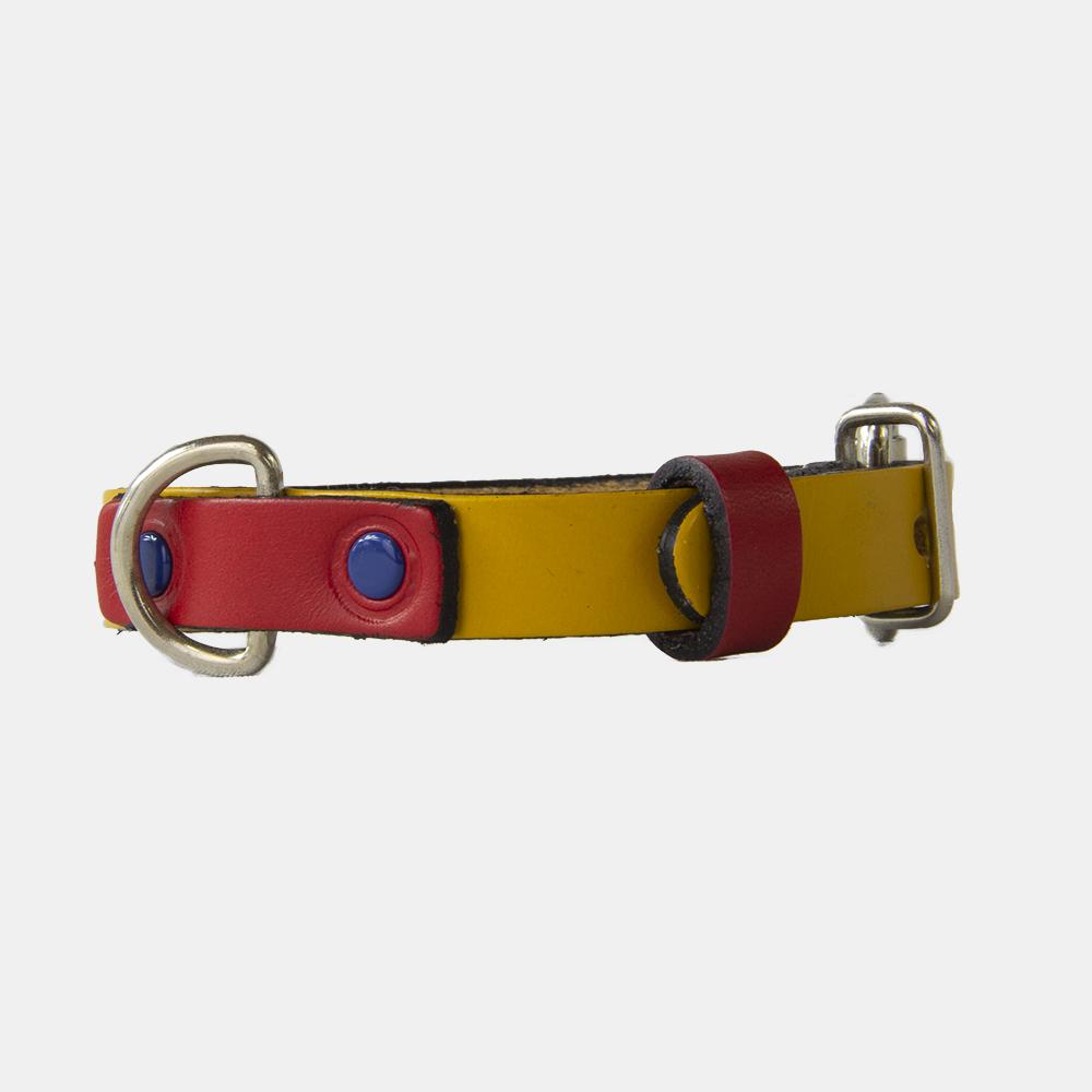 Collar para perros Mauloa, hecho en cuero, modelo Snoopy A, color Amarillo con Rojo