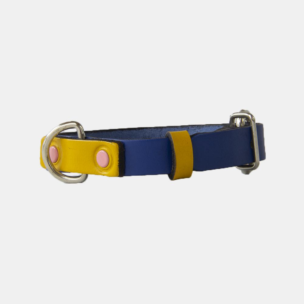 Collar para perros Mauloa, hecho en cuero, modelo Snoopy A, color Azul con Amarillo