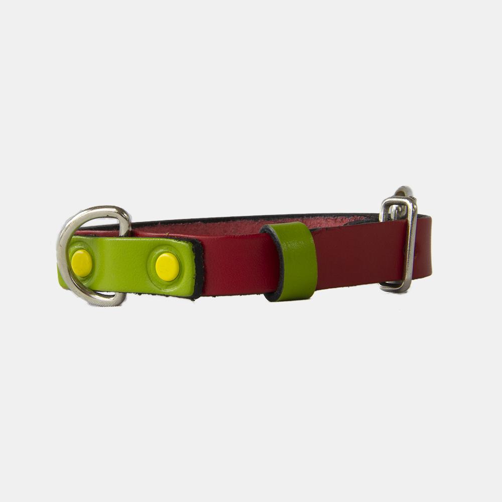 Collar para perros Mauloa, hecho en cuero, modelo Snoopy A, color Rojo con Verde Claro