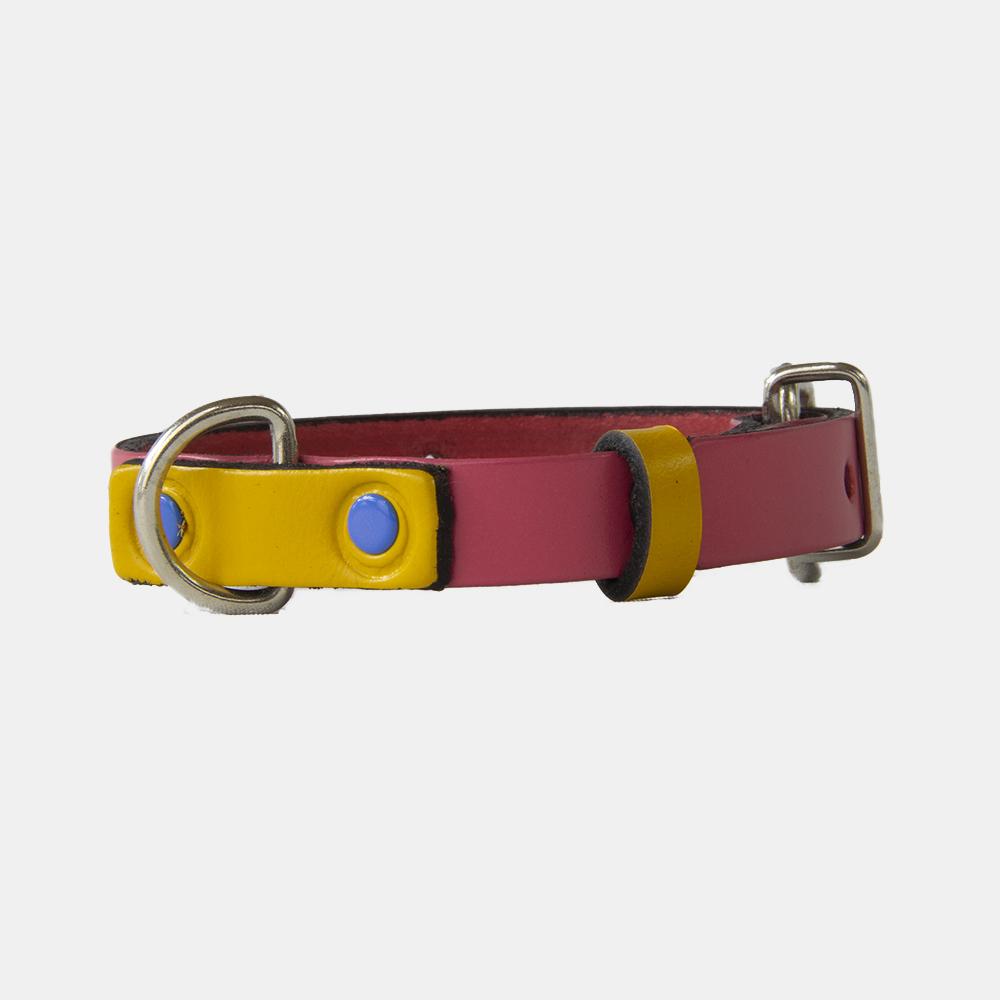 Collar para perros Mauloa, hecho en cuero, modelo Snoopy A, color Rosado con Amarillo