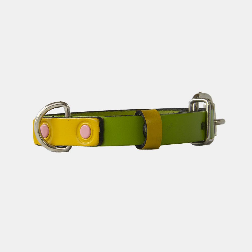 Collar para perros Mauloa, hecho en cuero, modelo Snoopy A, color Verde Claro con Amarillo