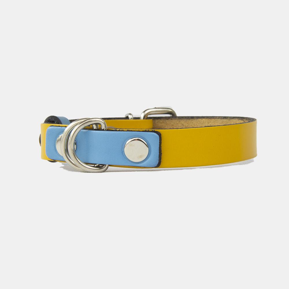 Collar para perros Mauloa, hecho en cuero, modelo Snoopy B, color Amarillo con Celeste