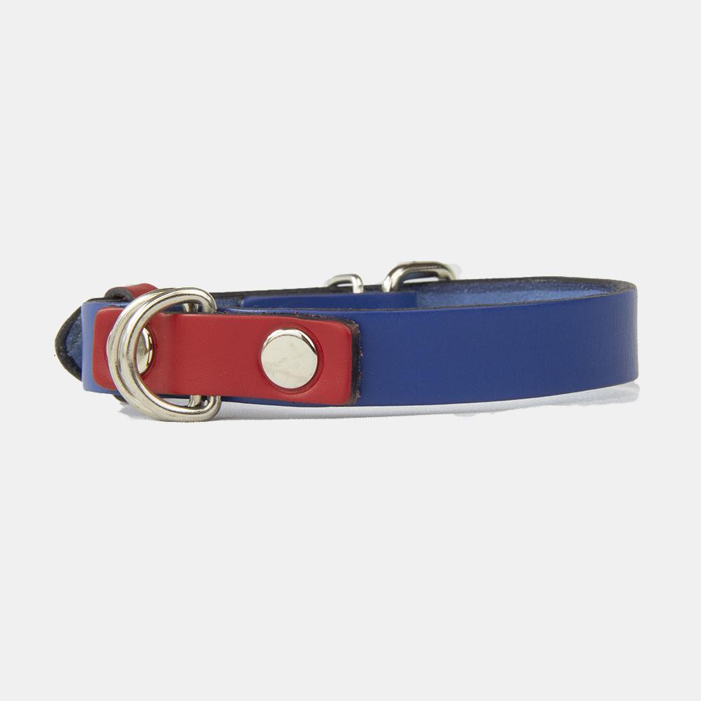 Collar para perros Mauloa, hecho en cuero, modelo Snoopy B, color Azul con Rojo