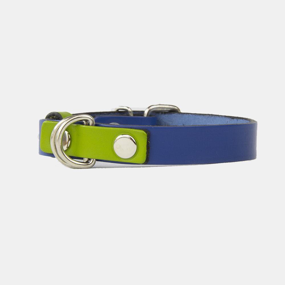 Collar para perros Mauloa, hecho en cuero, modelo Snoopy B, color Azul con Verde Claro