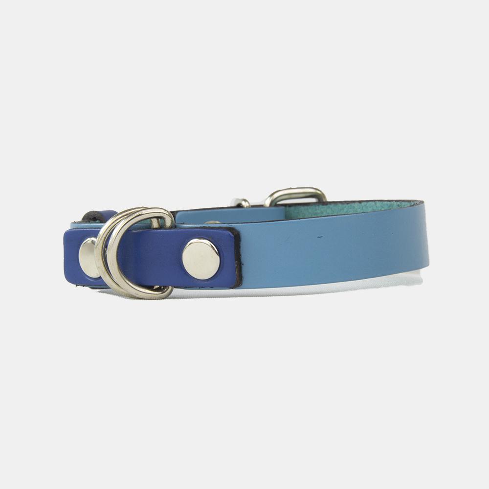 Collar para perros Mauloa, hecho en cuero, modelo Snoopy B, color Celeste con Azul