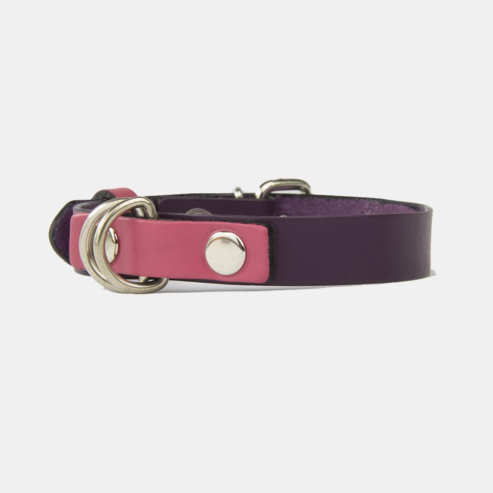 Collar para perros Mauloa, hecho en cuero, modelo Snoopy B, color Morado con Rosado