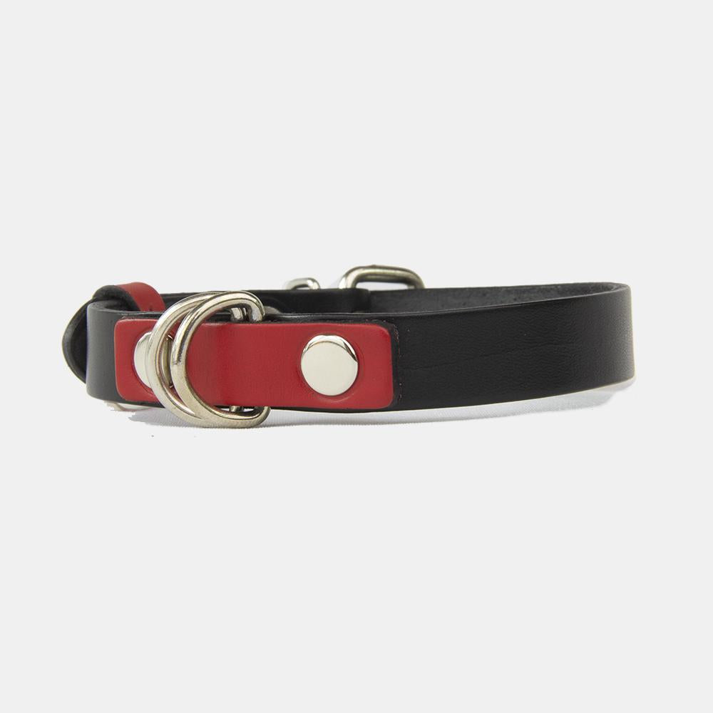 Collar para perros Mauloa, hecho en cuero, modelo Snoopy B, color Negro con Rojo