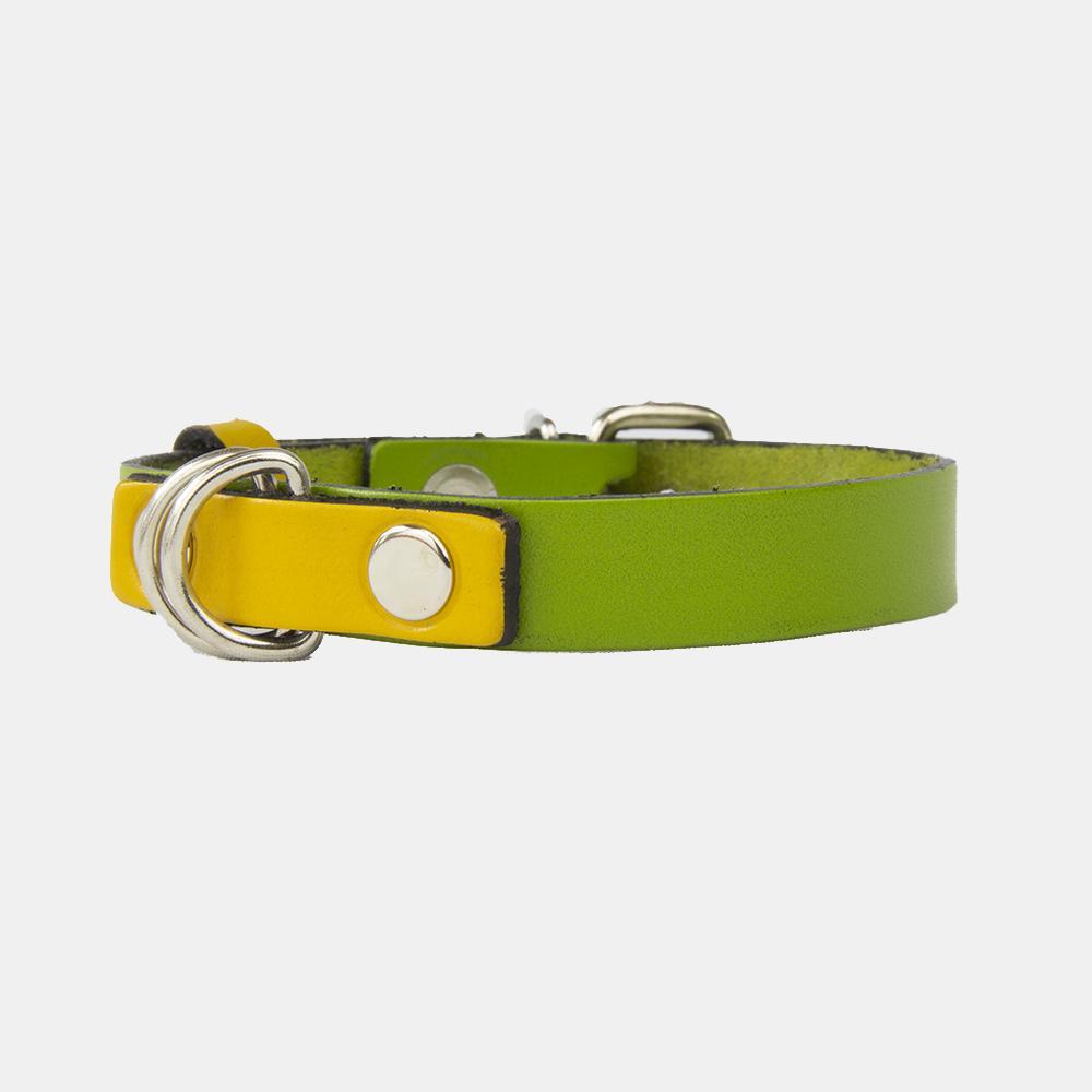 Collar para perros Mauloa, hecho en cuero, modelo Snoopy B, color Verde Claro con Amarillo